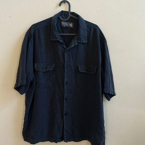 Nat Nast navy blue silk short sleeve shirt SIZE MENS L